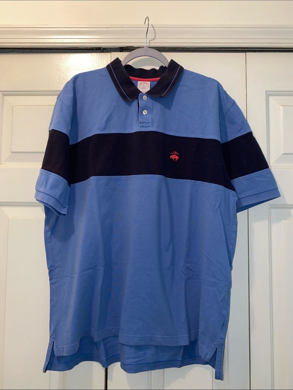 Men's Light Blue and Navy Blue Striped Polo Shirt - Classic Short Sleeve